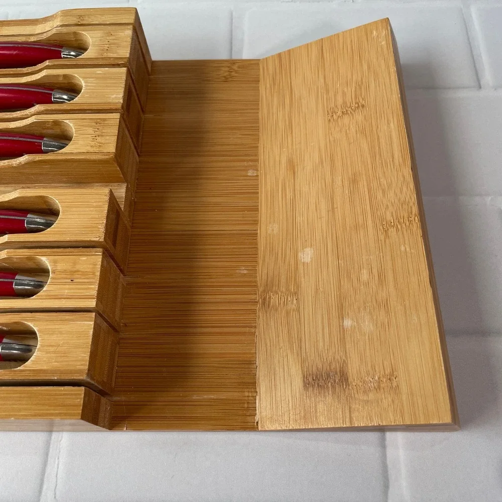 Laguiole Jean Dubost Steak Knife Set 6 Piece Red Handles French Stainless Steel